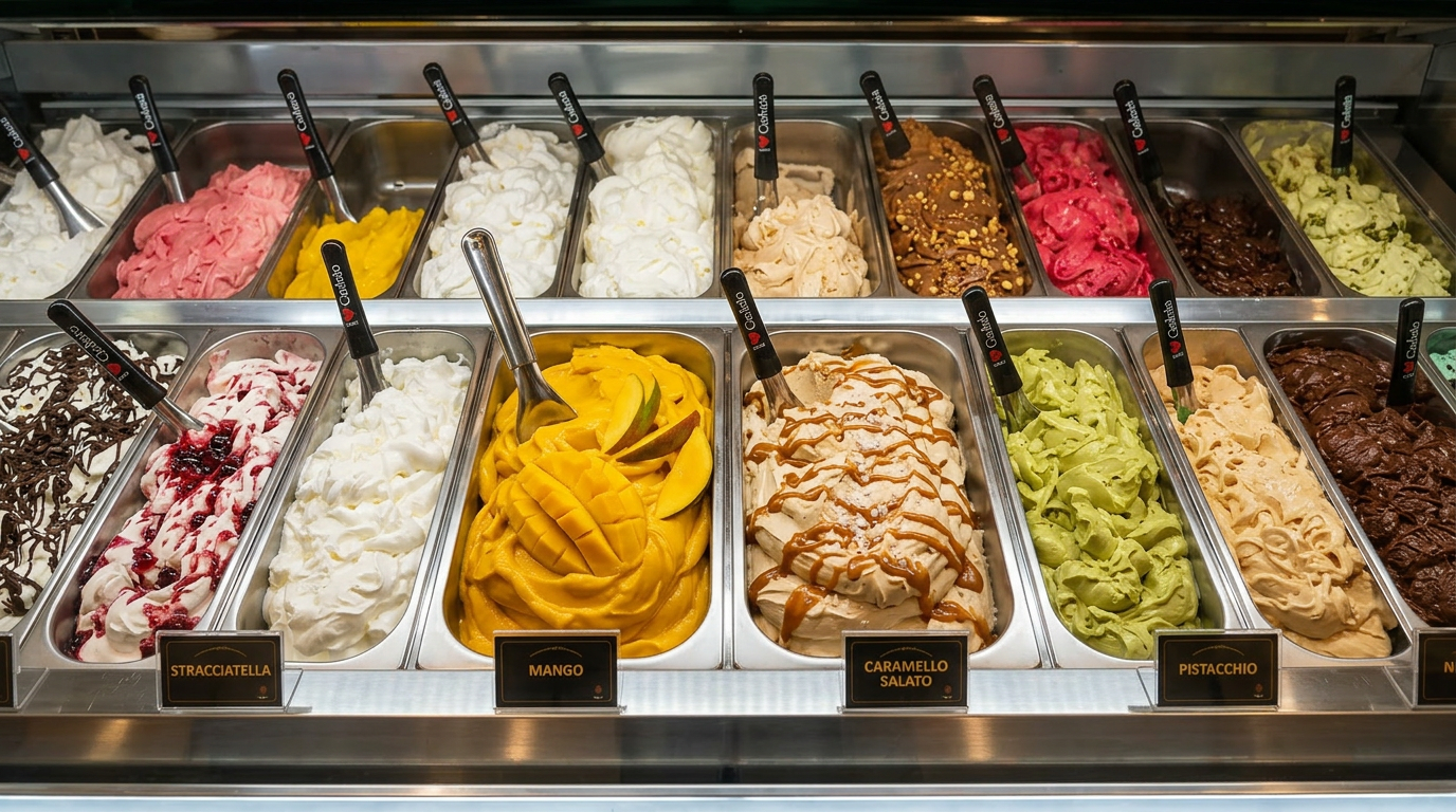 Vetrina del gelato artigianale al Bar Jolly